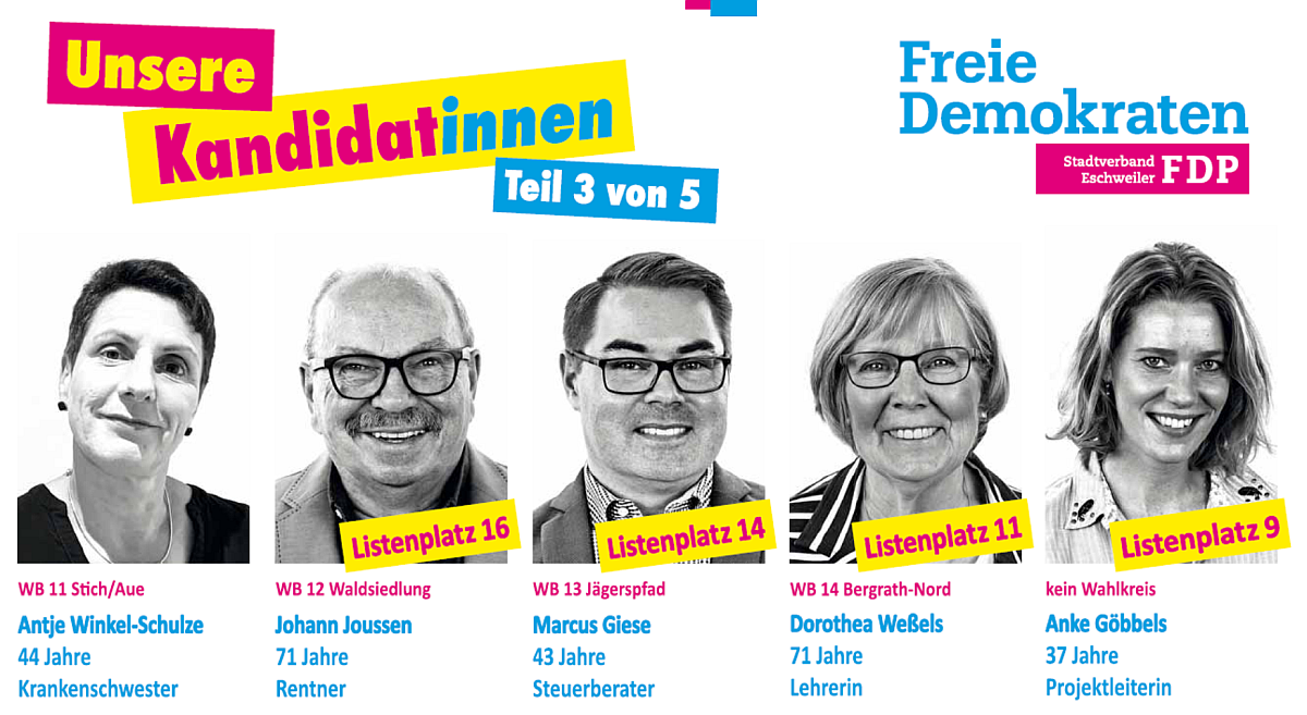 FDP Eschweiler: Unsere Kandidat*innen - Teil 3